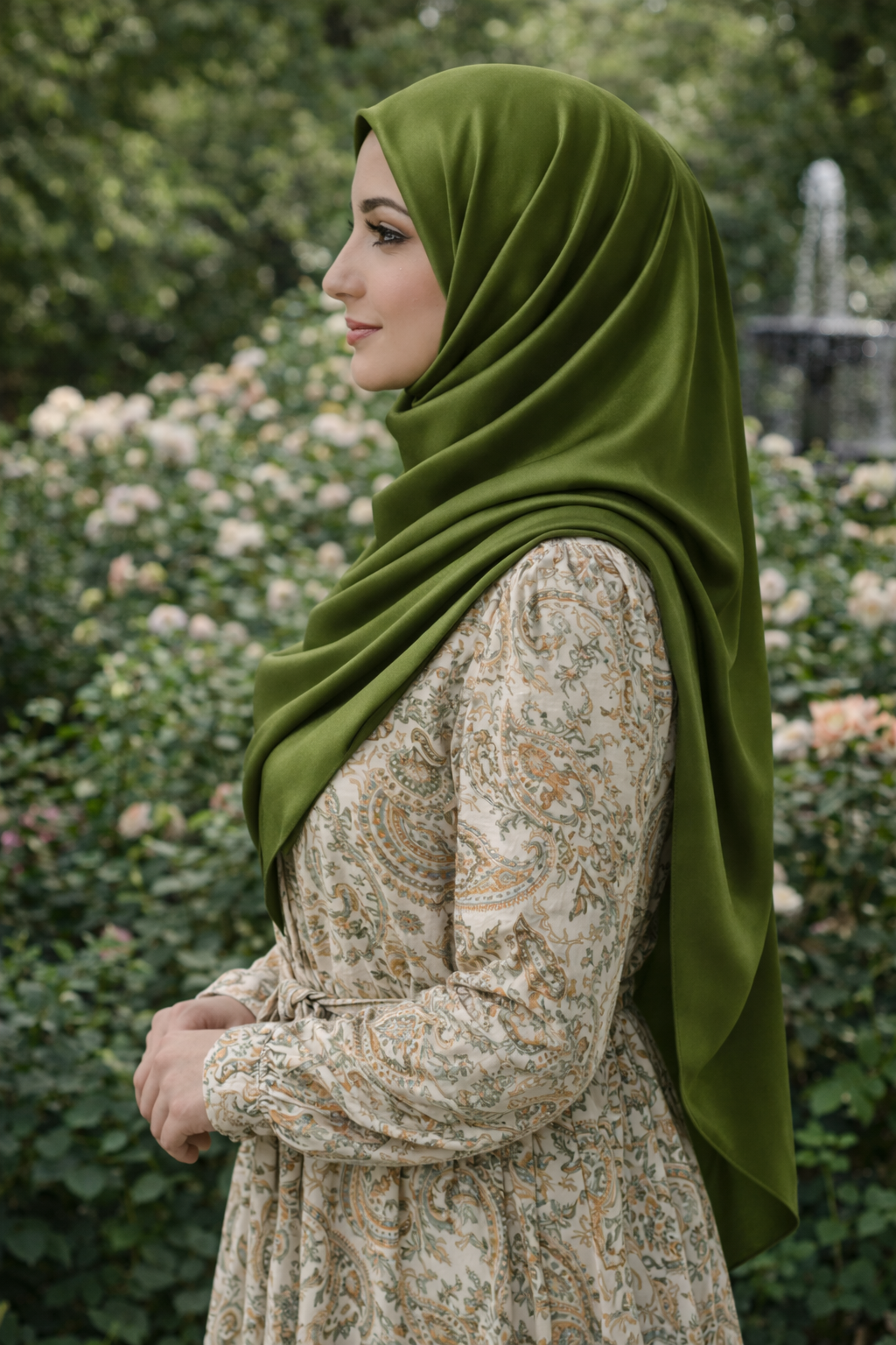 Garden Green Soft Rectangular Satin scarf for Women