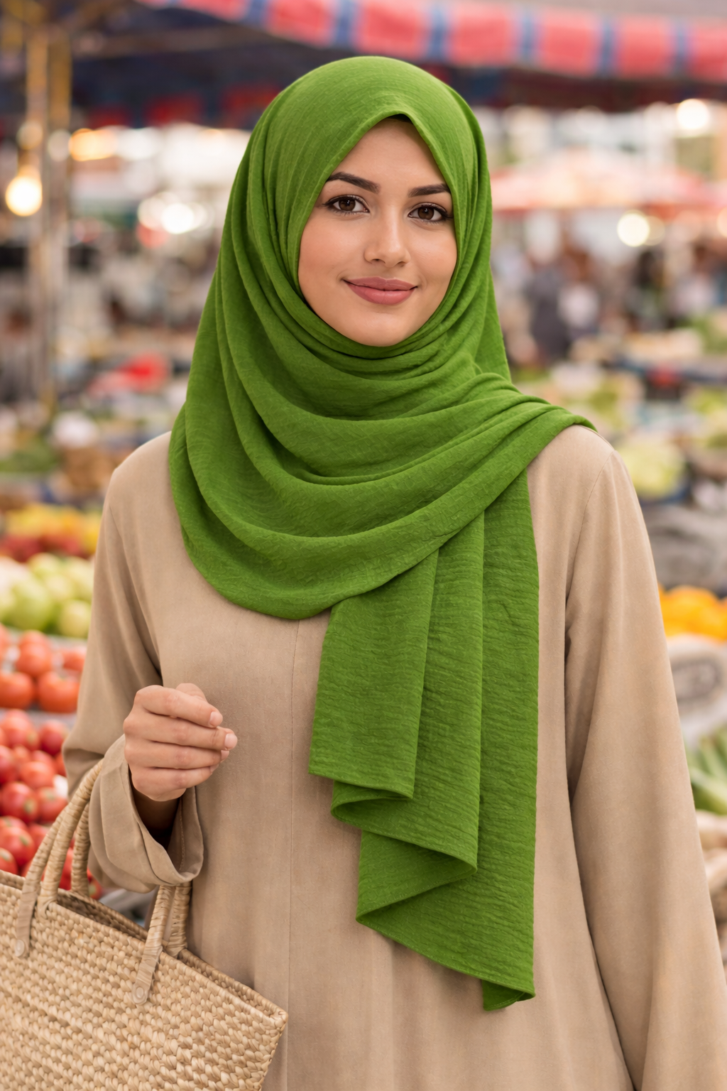 Garden Green Soft airflow fabric scarf with a subtle crinkle texture, perfect for daily modest wear.