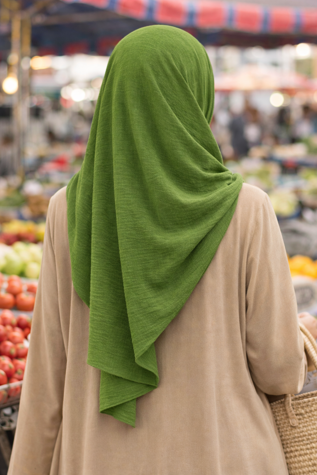 Garden Green Soft airflow fabric scarf with a subtle crinkle texture, perfect for daily modest wear.