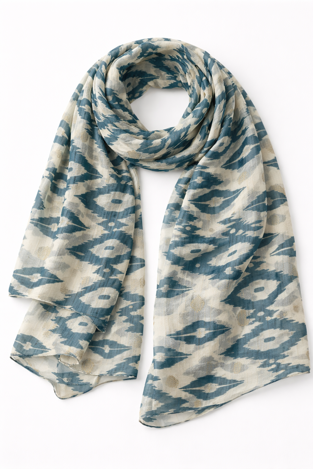 Goblin Blue Lightweight Chiffon Scarf with Metallic Gold Highlights for Women