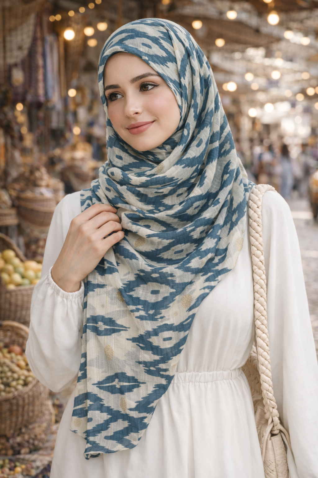 Goblin Blue Lightweight Chiffon Scarf with Metallic Gold Highlights for Women