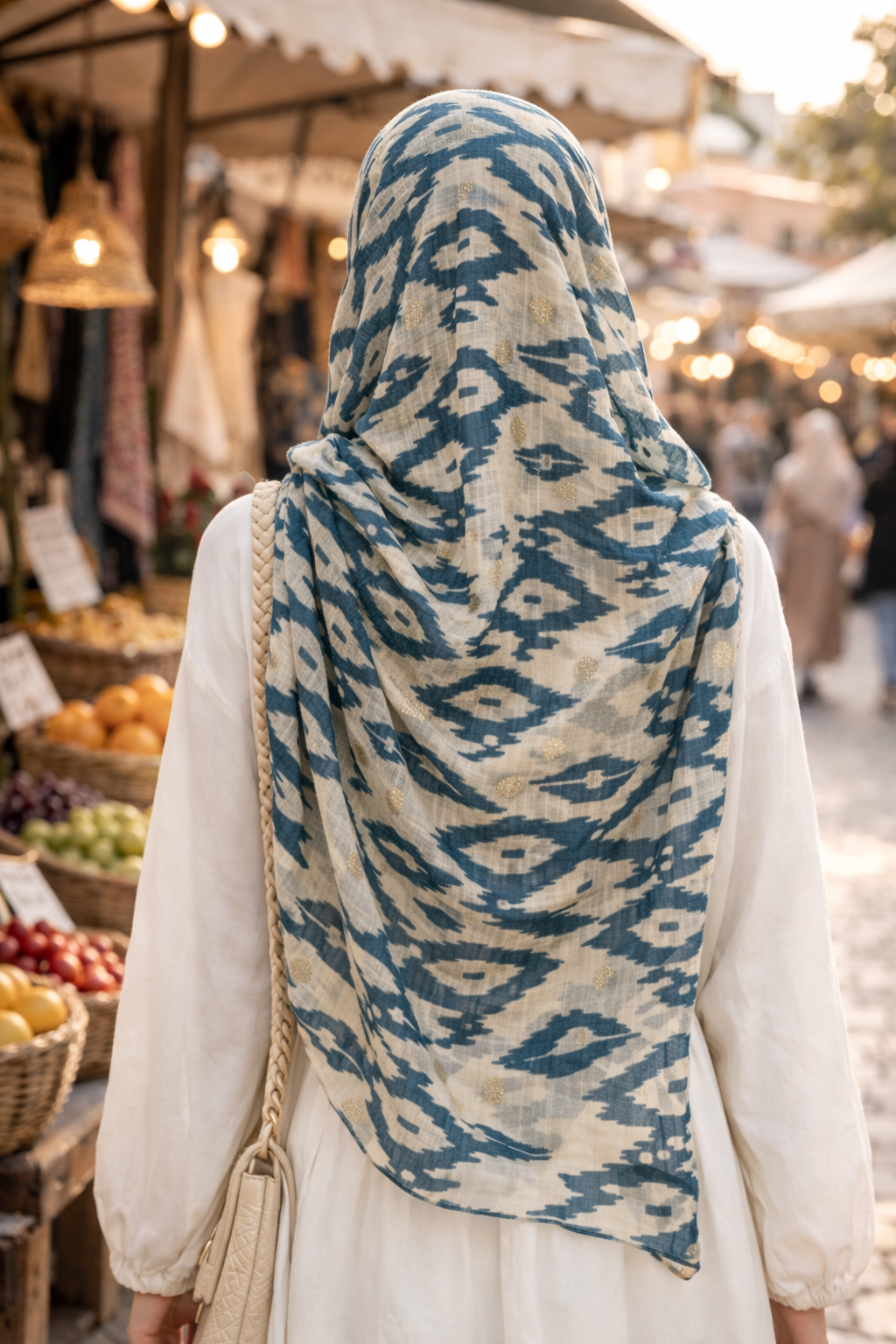 Goblin Blue Lightweight Chiffon Scarf with Metallic Gold Highlights for Women
