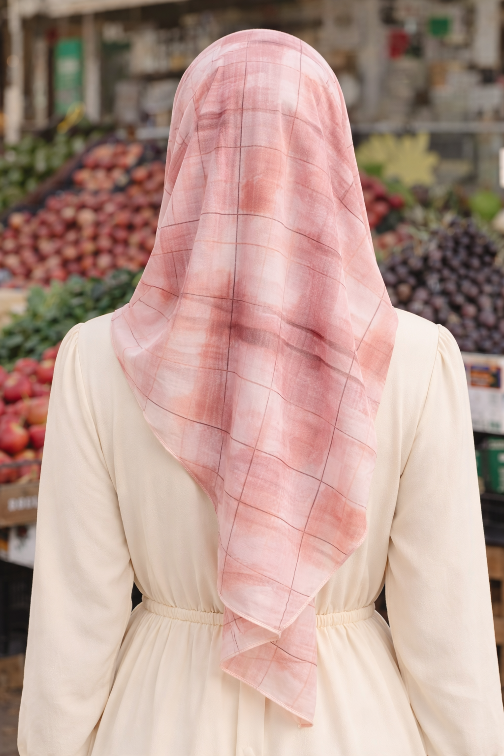 Lightweight Gray Lilac Abstract Grid Chiffon Scarf for Women