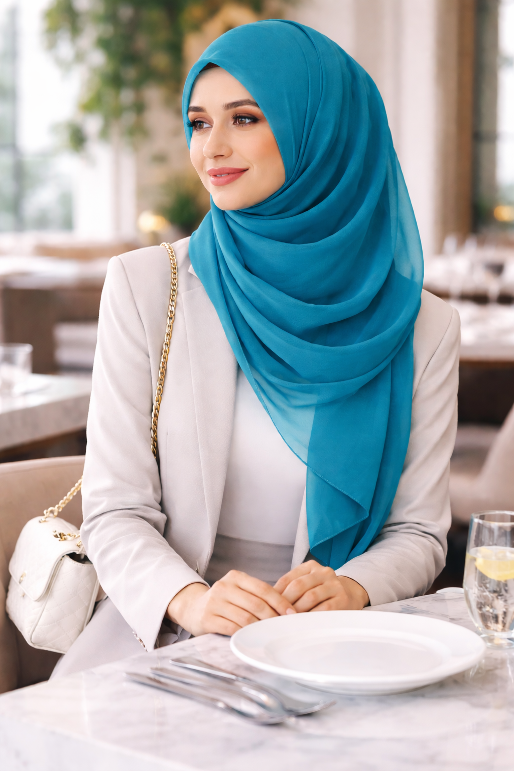 Harbour Blue Lightweight Rectangular Chiffon Scarf for Women – Sheer Wrap