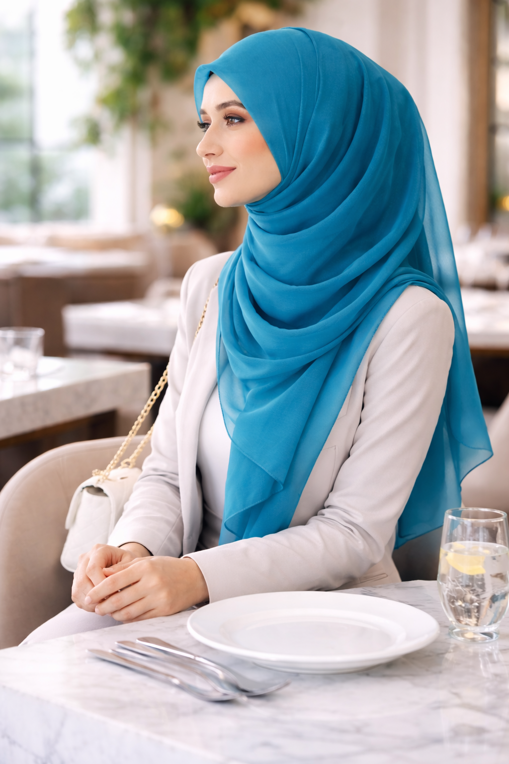 Harbour Blue Lightweight Rectangular Chiffon Scarf for Women – Sheer Wrap