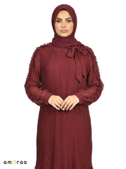Zinfandel Pleated Modest Maxi Dress with Ruffle Detailing