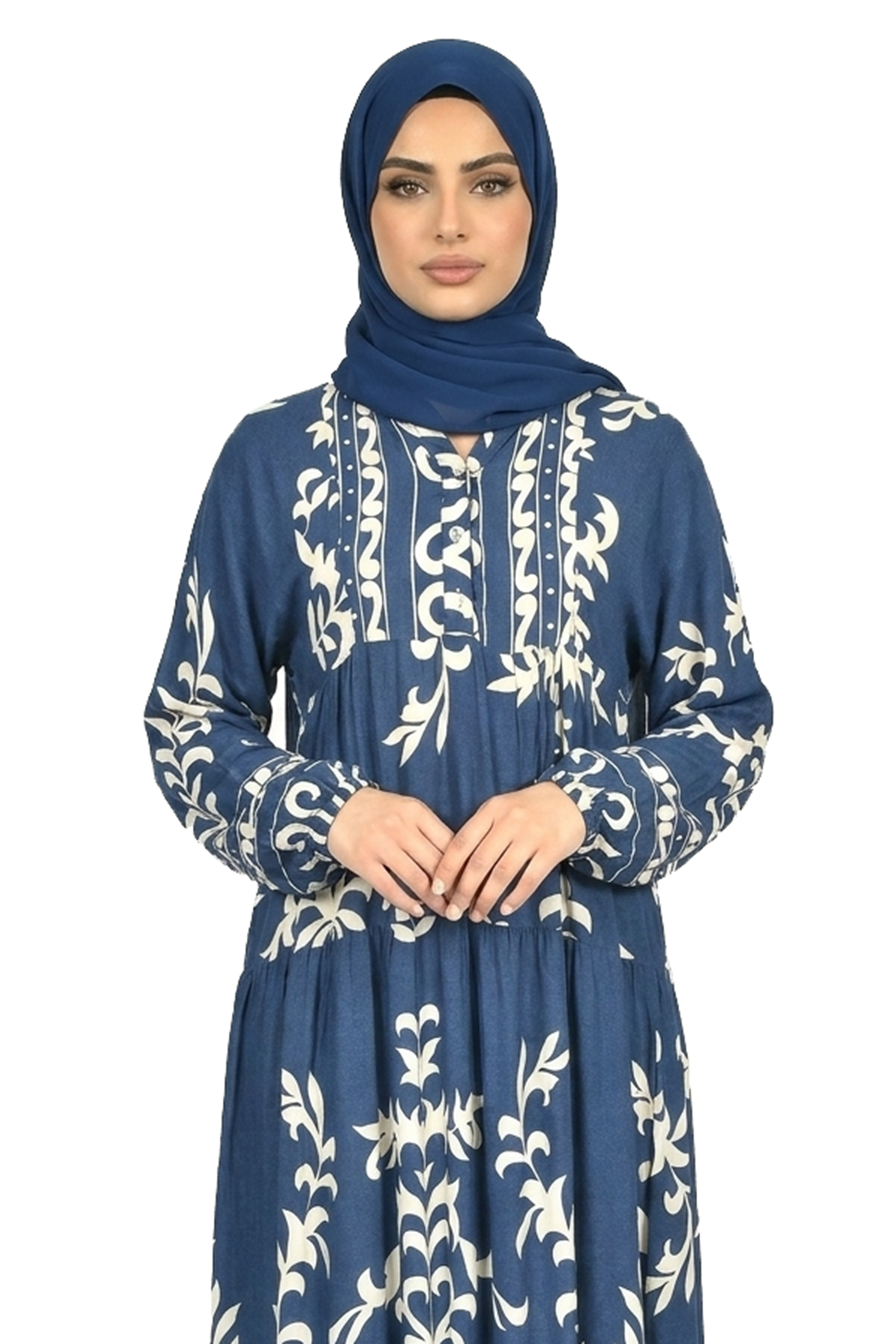 Moroccan Blue & Cream Ethnic Pattern Printed Maxi Dress
