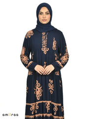 Navy Blazer & Brown Ethnic Pattern Printed Maxi Dress