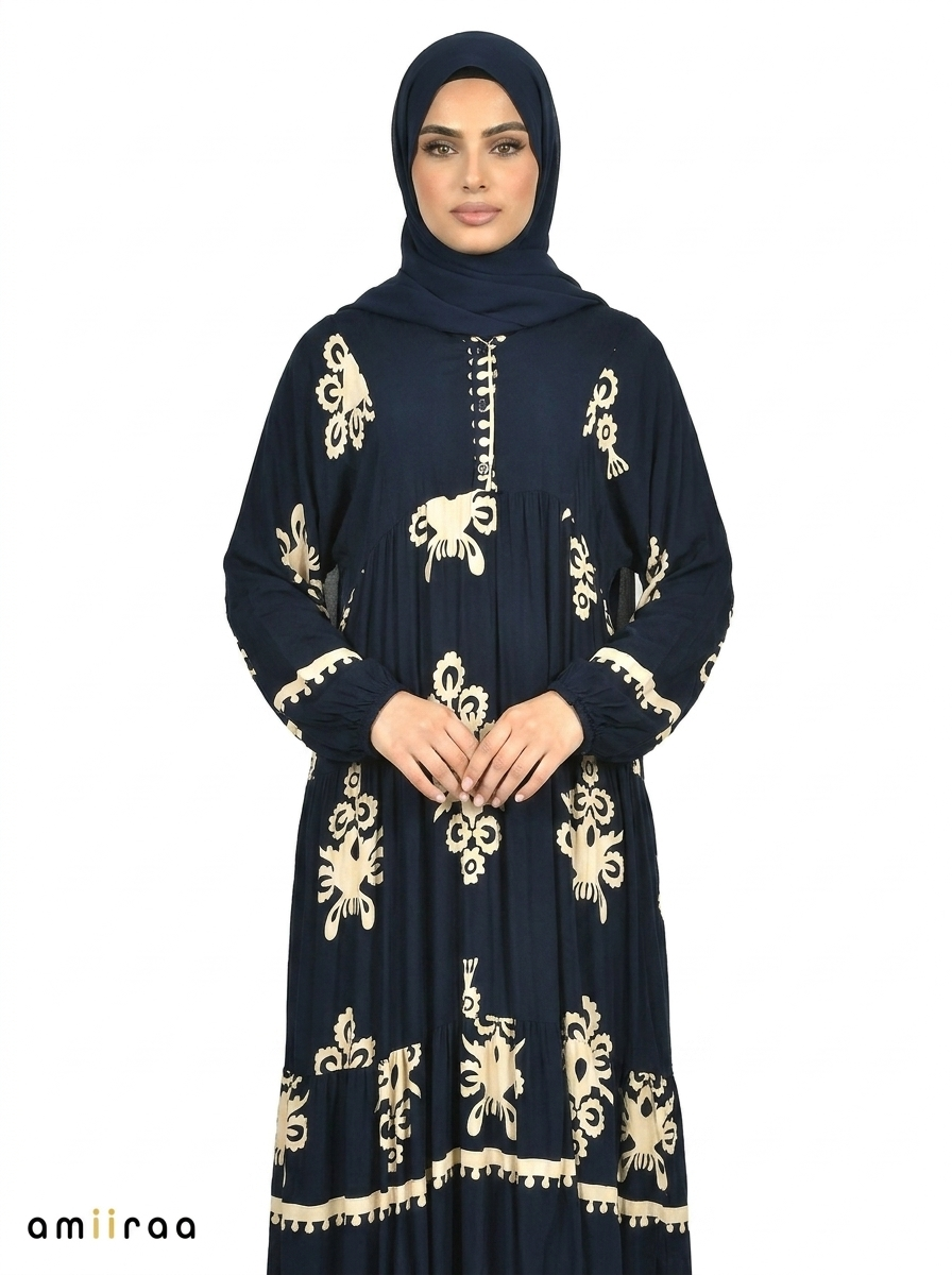 Pageant Blue & Cream Ethnic Pattern Printed Maxi Dress