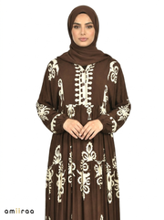 Coffee Bean & Cream Ethnic Pattern Printed Maxi Dress