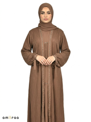 Morel Pinstripe Belted Open Front Maxi Abaya