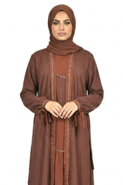Cambridge Brown Pinstripe Belted Open Front Maxi Abaya