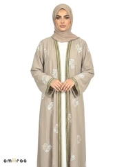 Wrougth Iron Floral Detail Open Front Maxi Abaya