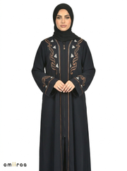 Sky Captain Embroidered Front Zip Long Sleeve Maxi Abaya