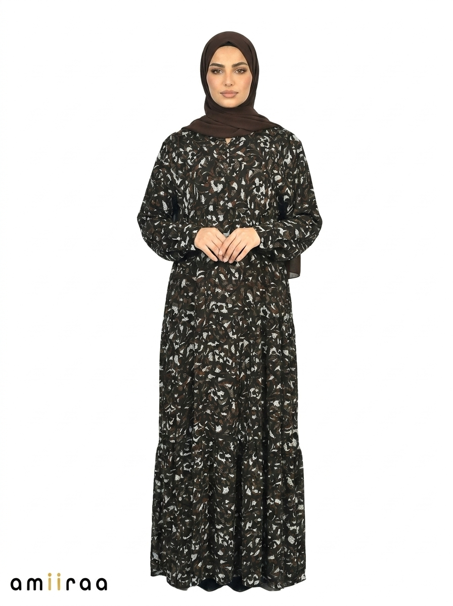 Sycamore Abstract Floral Print Long Sleeve Tiered Maxi Dress