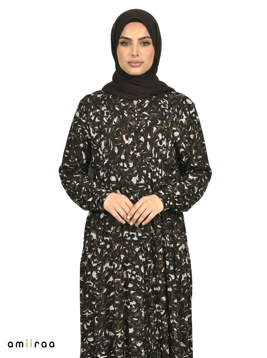 Sycamore Abstract Floral Print Long Sleeve Tiered Maxi Dress