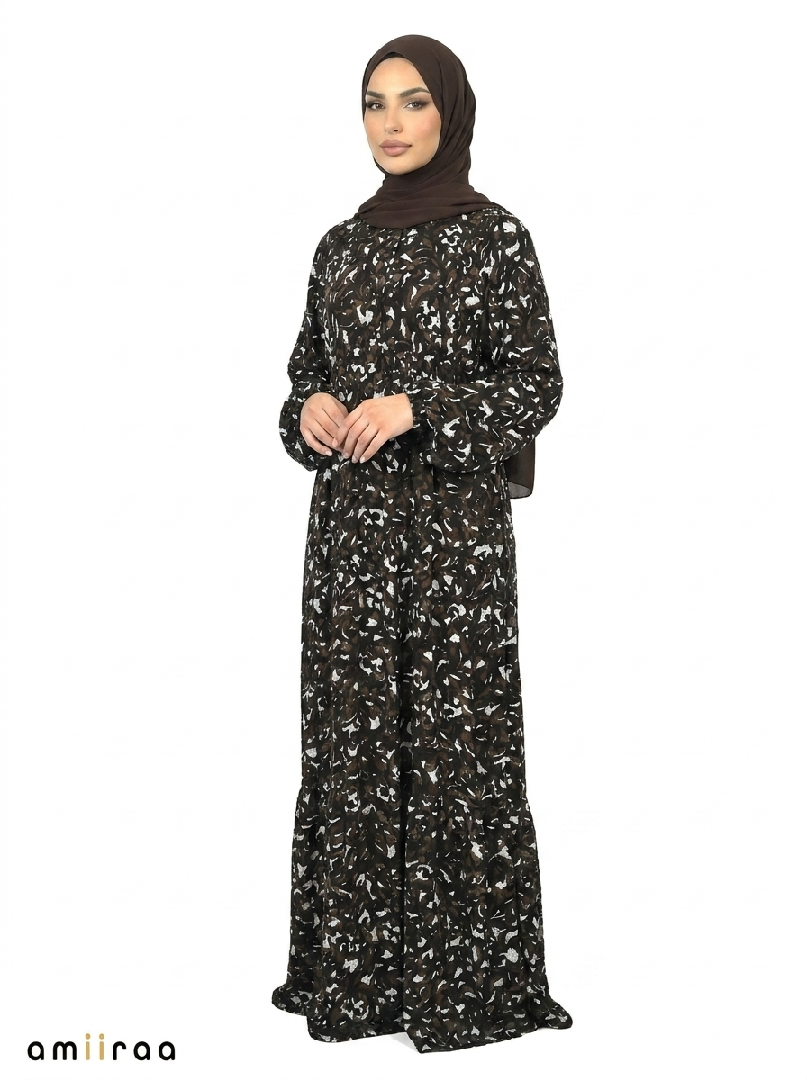 Sycamore Abstract Floral Print Long Sleeve Tiered Maxi Dress