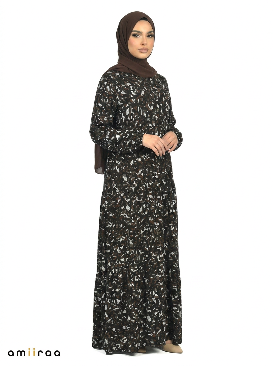 Sycamore Abstract Floral Print Long Sleeve Tiered Maxi Dress