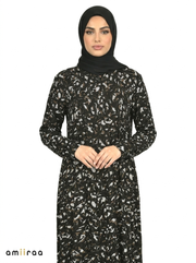 Slate Black Abstract Floral Print Long Sleeve Tiered Maxi Dress