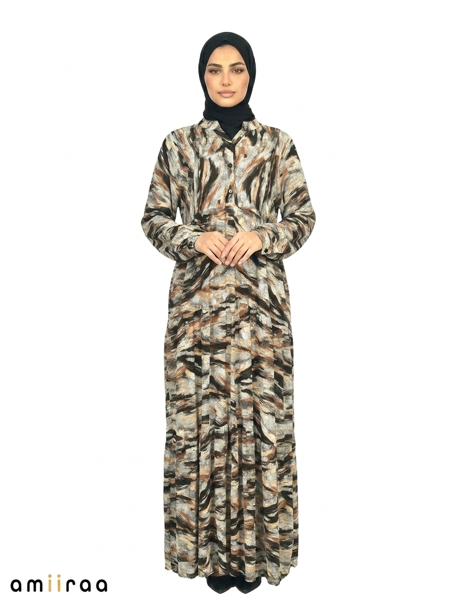 Partridge Abstract Print Long Sleeve Maxi Dress
