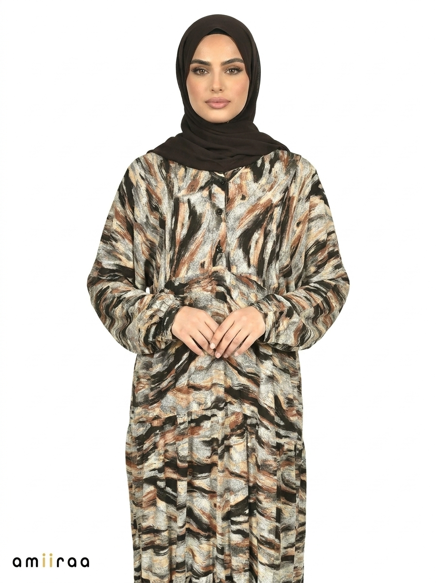 Partridge Abstract Print Long Sleeve Maxi Dress