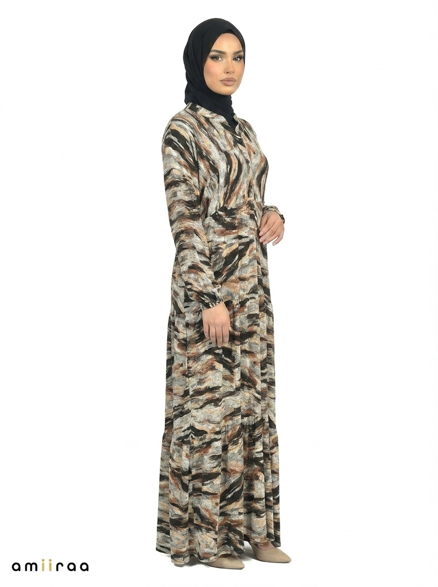 Partridge Abstract Print Long Sleeve Maxi Dress