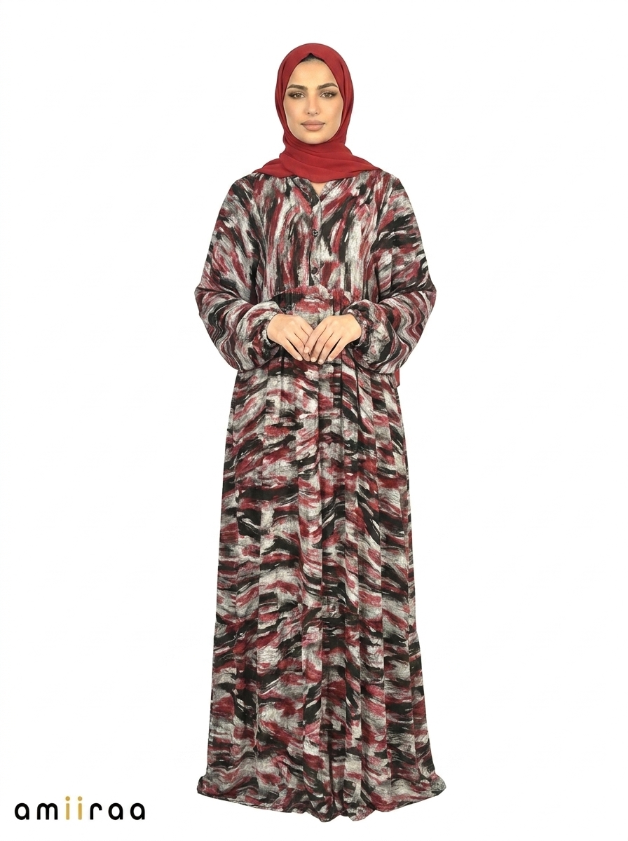 Cabernet Abstract Print Long Sleeve Maxi Dress