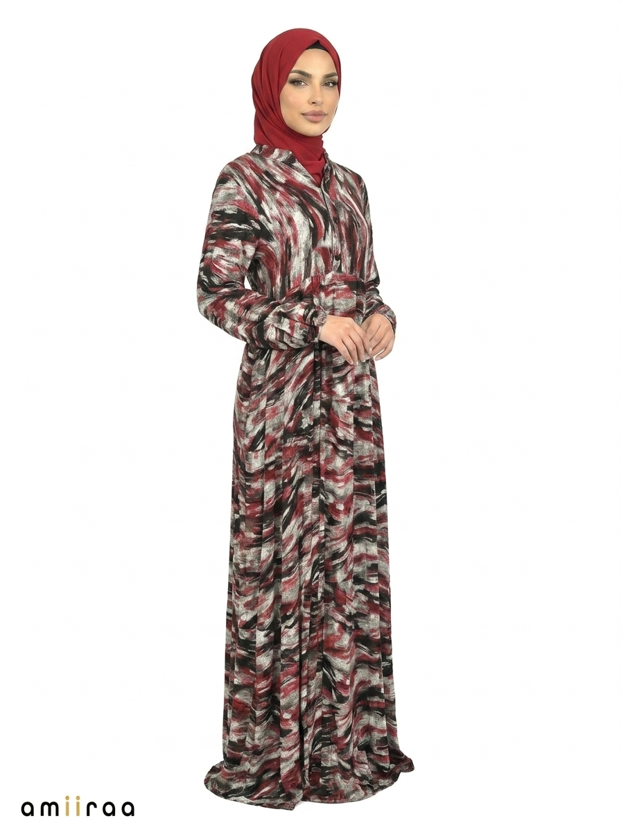 Cabernet Abstract Print Long Sleeve Maxi Dress