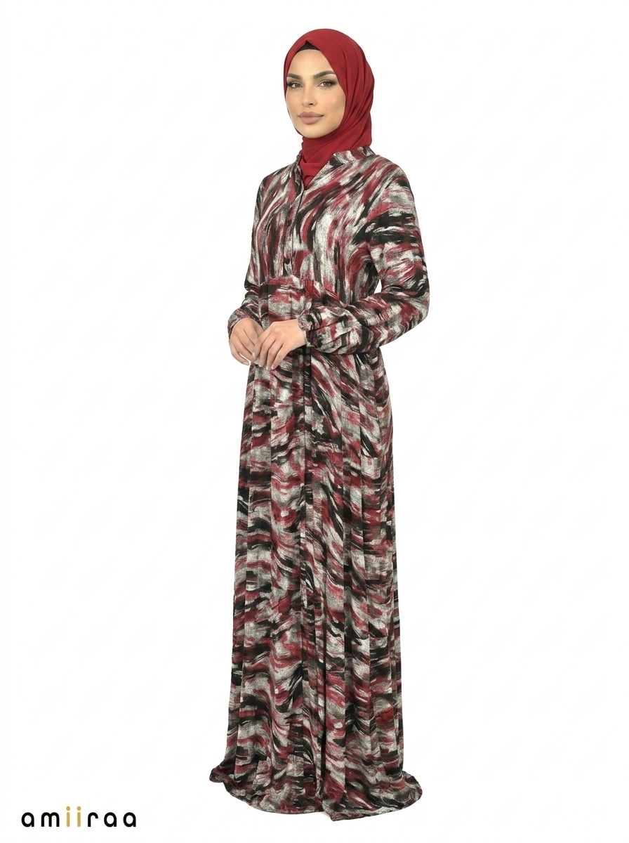 Cabernet Abstract Print Long Sleeve Maxi Dress