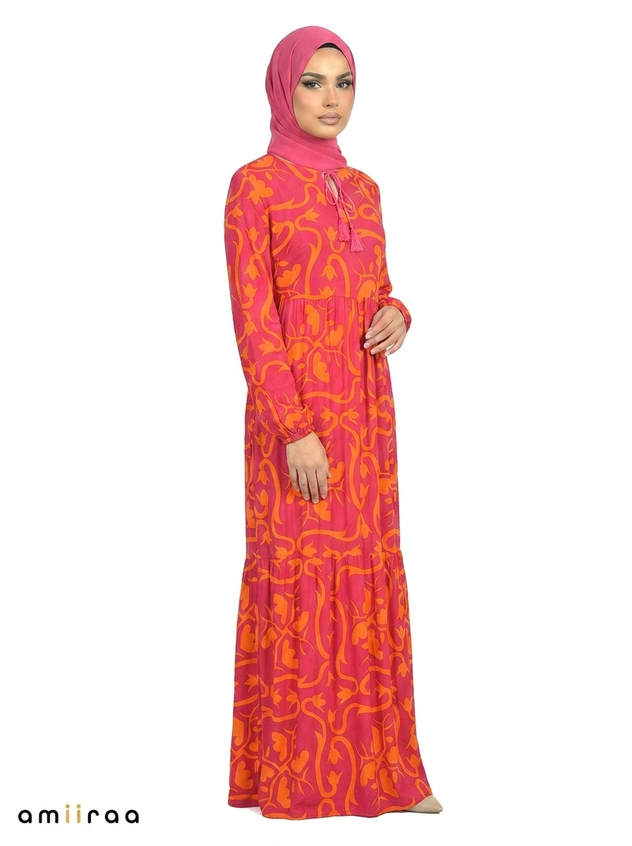 Cherries Jubilee Printed Tiered Modest Maxi Dress