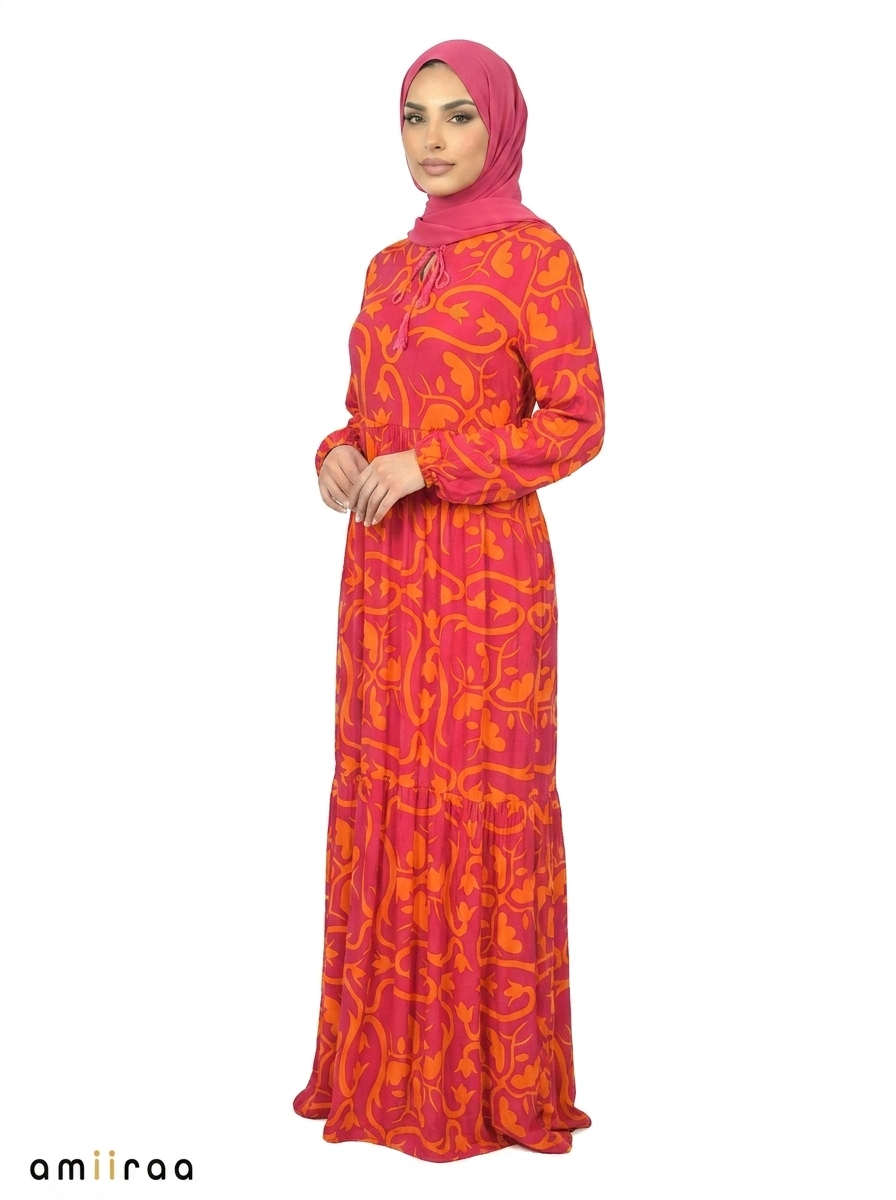 Cherries Jubilee Printed Tiered Modest Maxi Dress