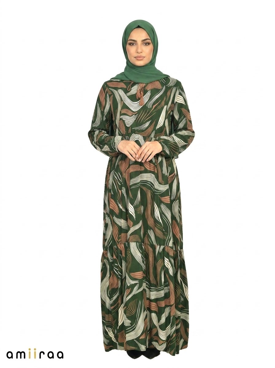 Pine Grove Abstract Wave Print Maxi Dress