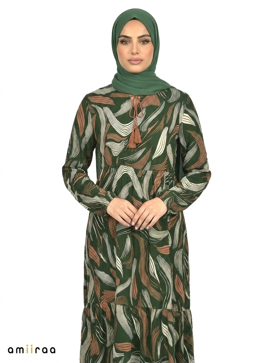 Pine Grove Abstract Wave Print Maxi Dress