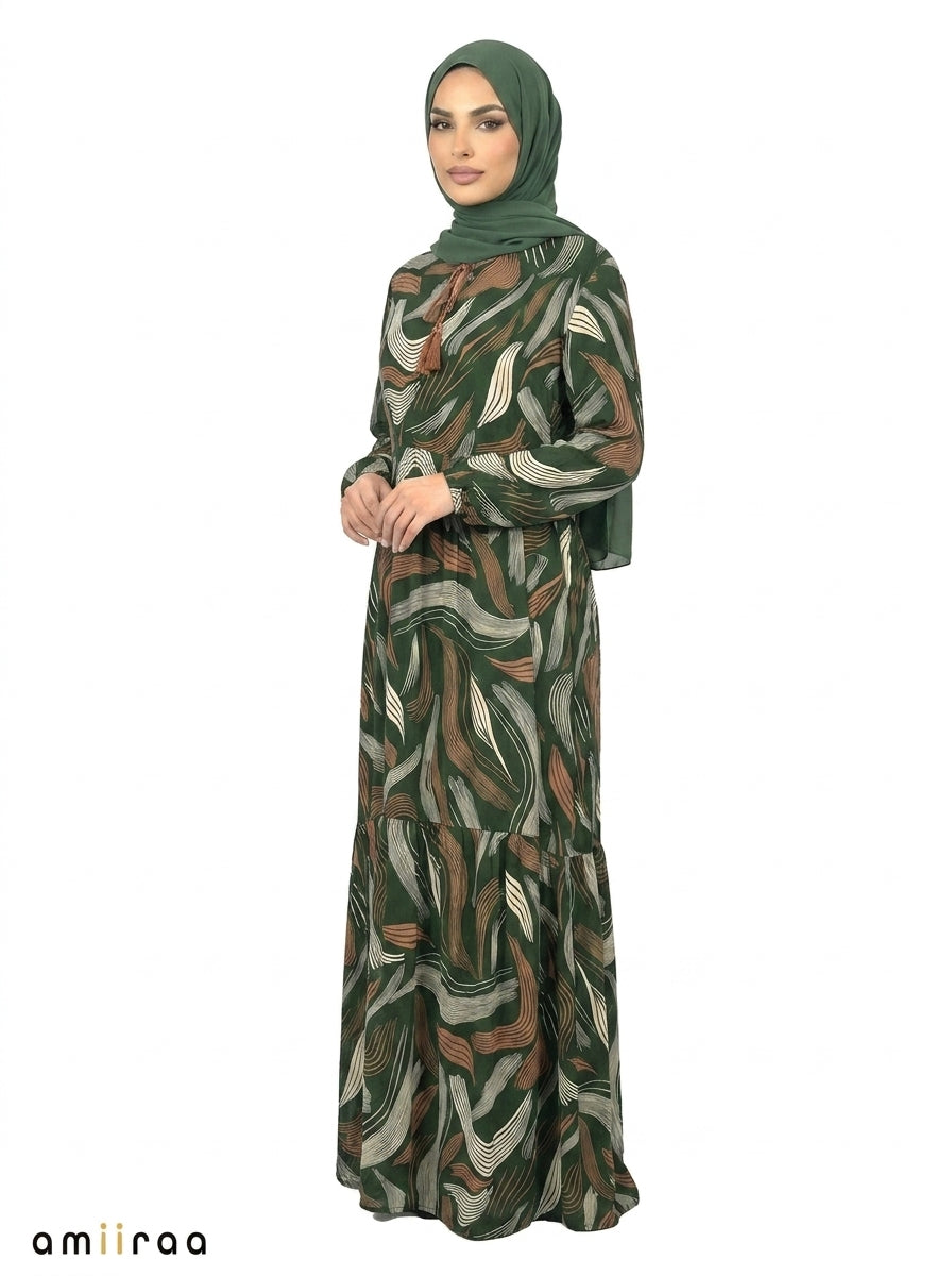 Pine Grove Abstract Wave Print Maxi Dress