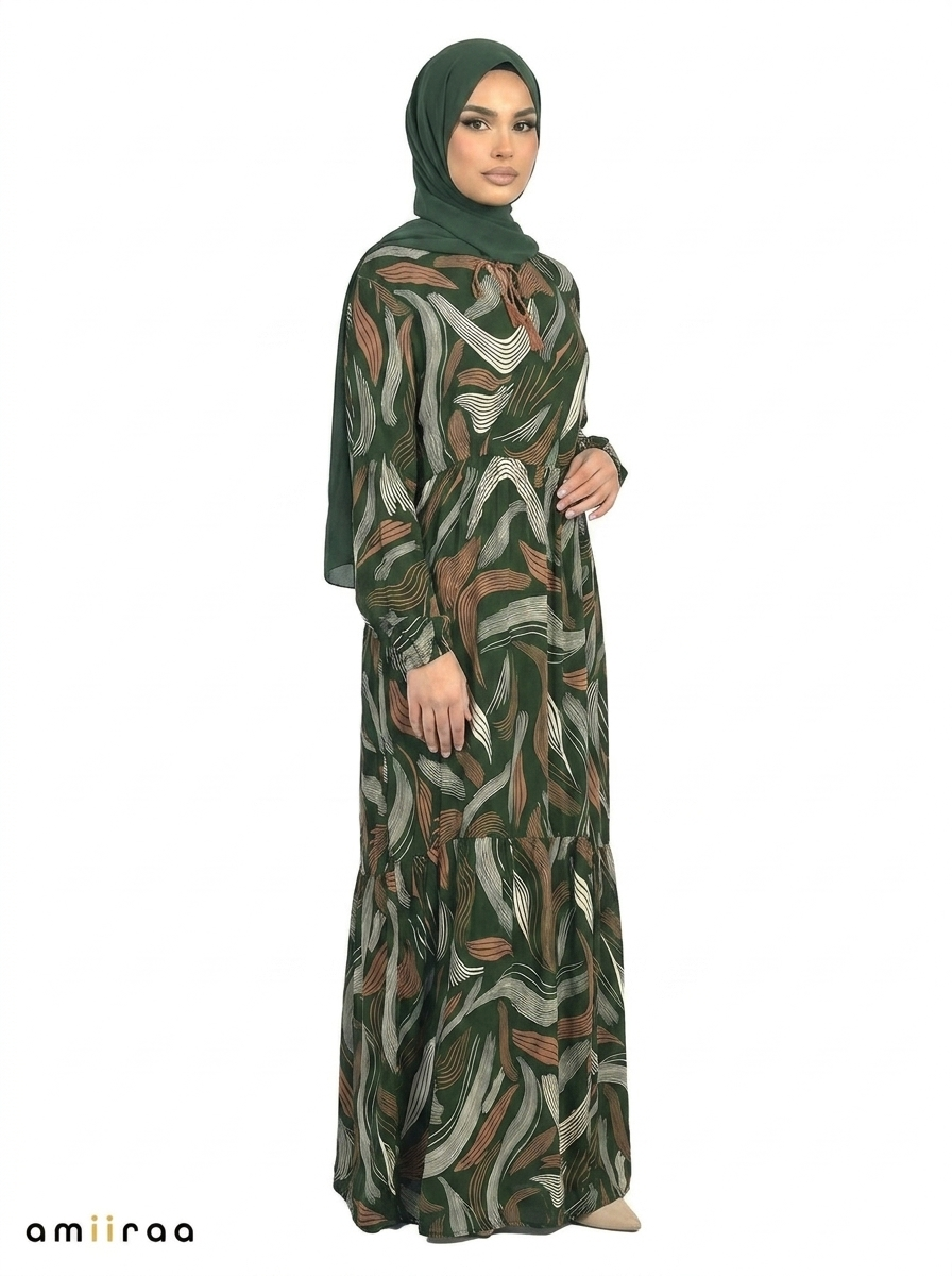 Pine Grove Abstract Wave Print Maxi Dress