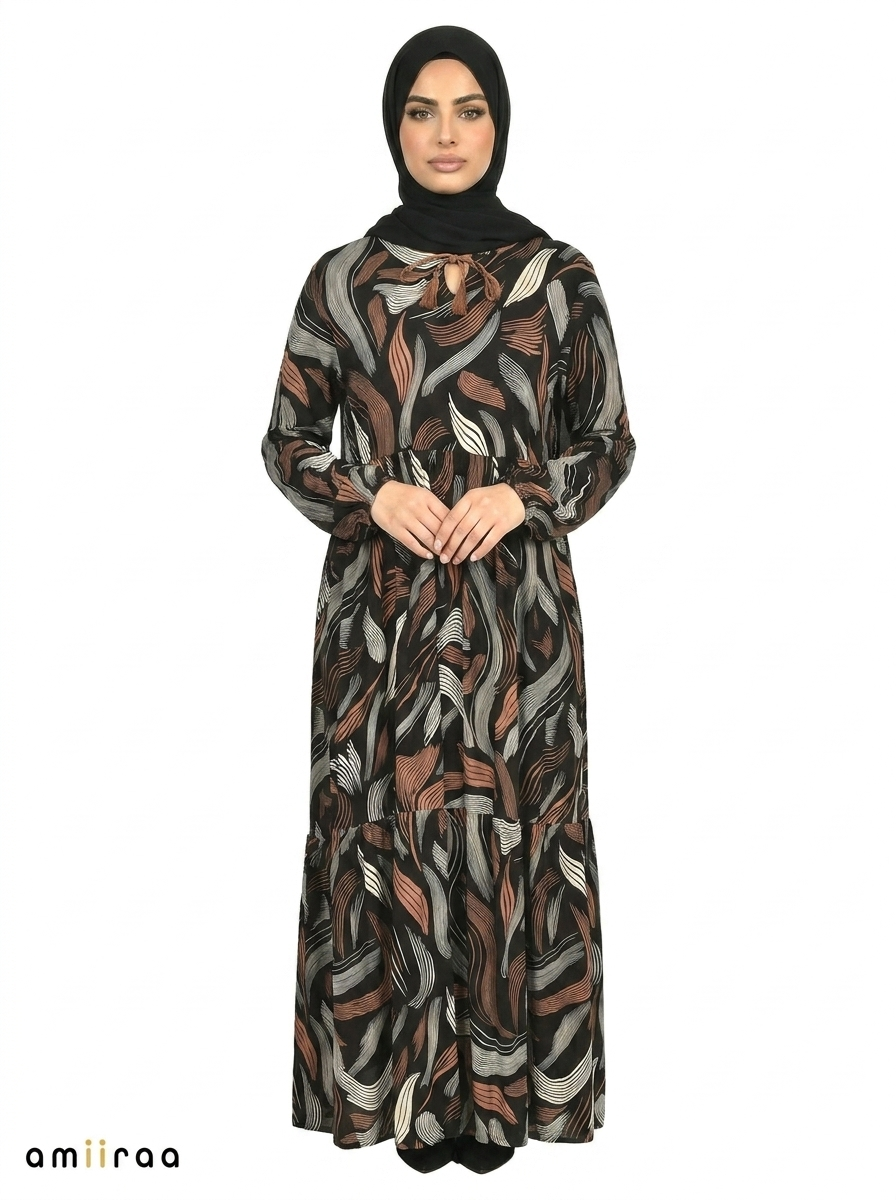 Ganache Abstract Wave Print Maxi Dress