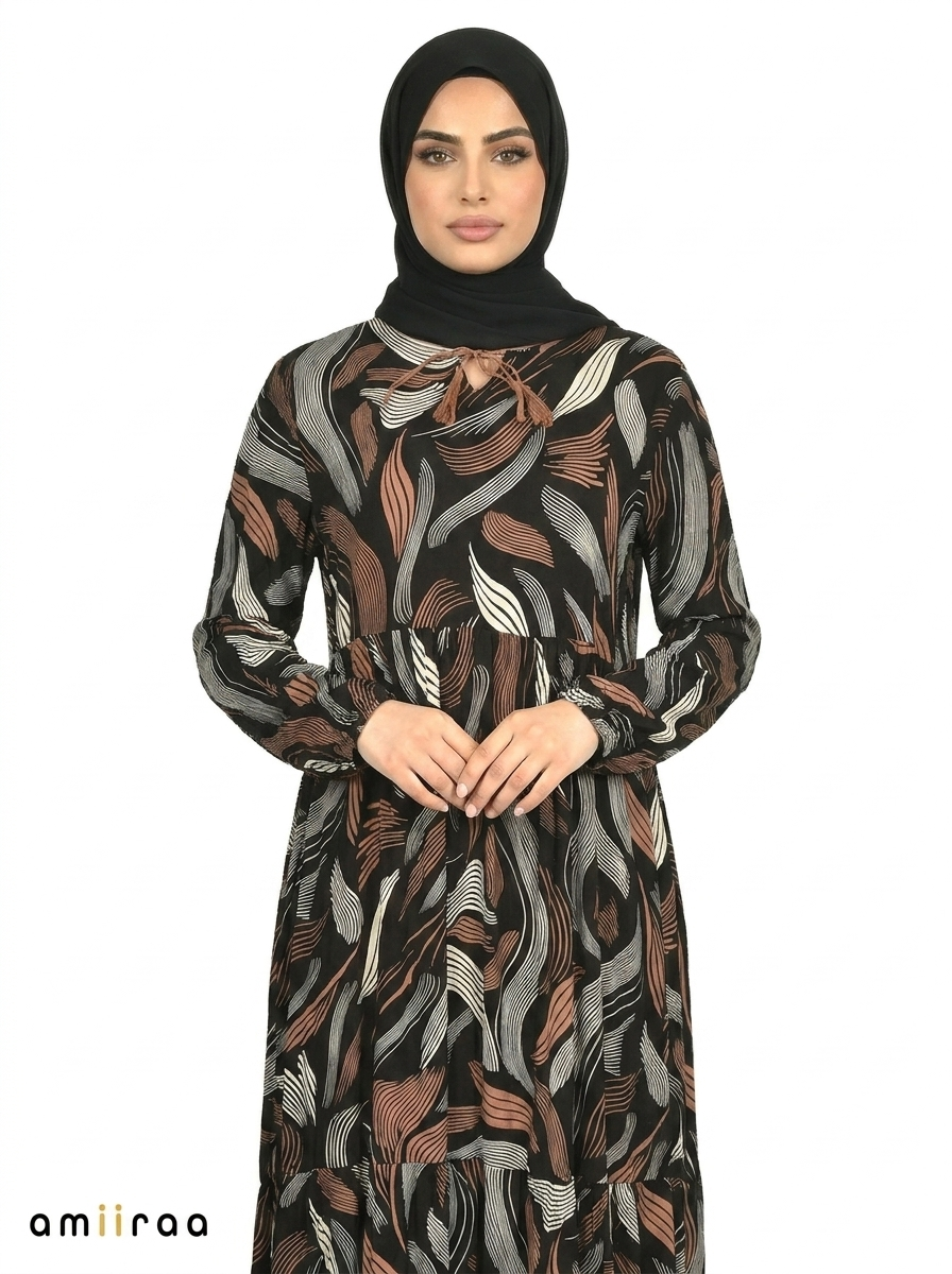 Ganache Abstract Wave Print Maxi Dress