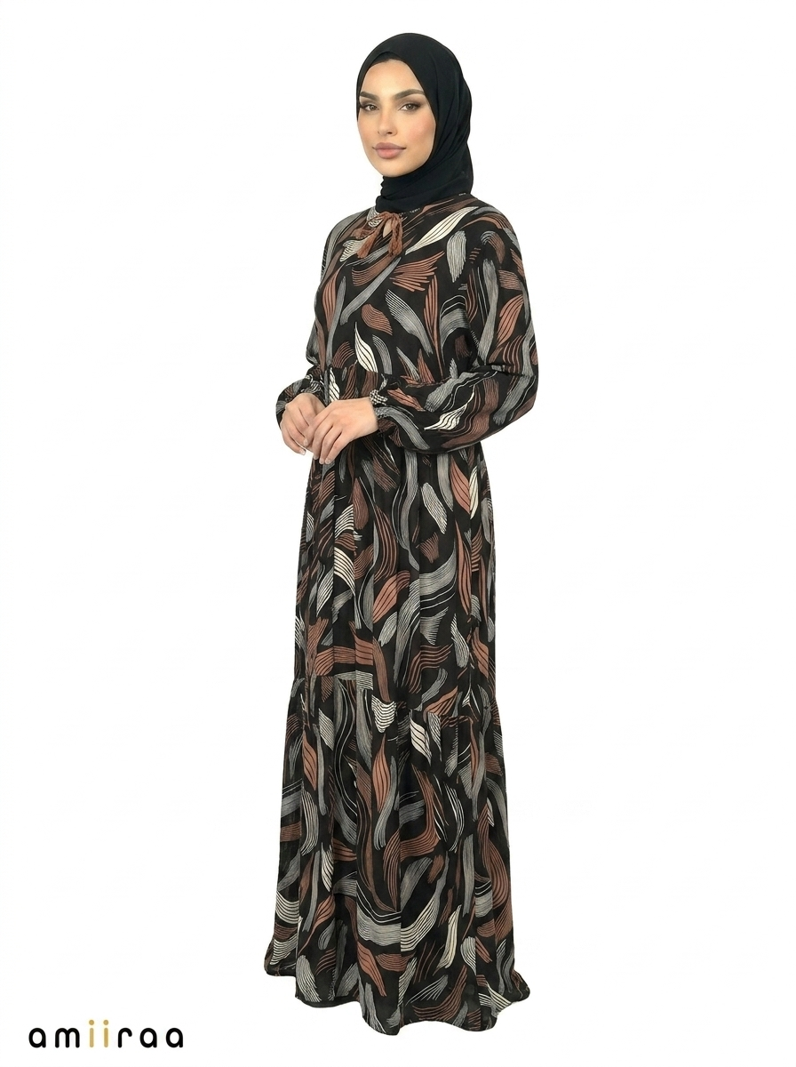 Ganache Abstract Wave Print Maxi Dress