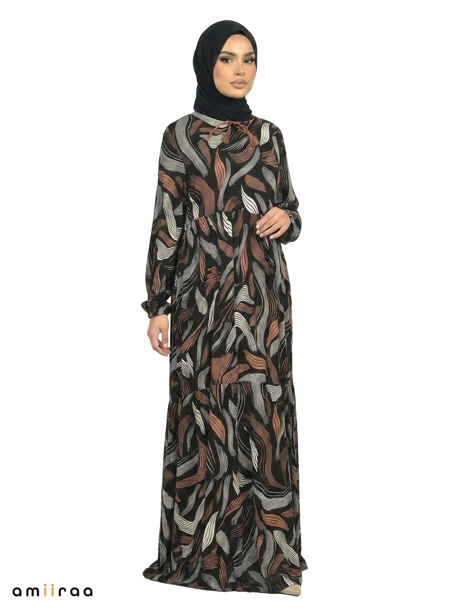 Ganache Abstract Wave Print Maxi Dress