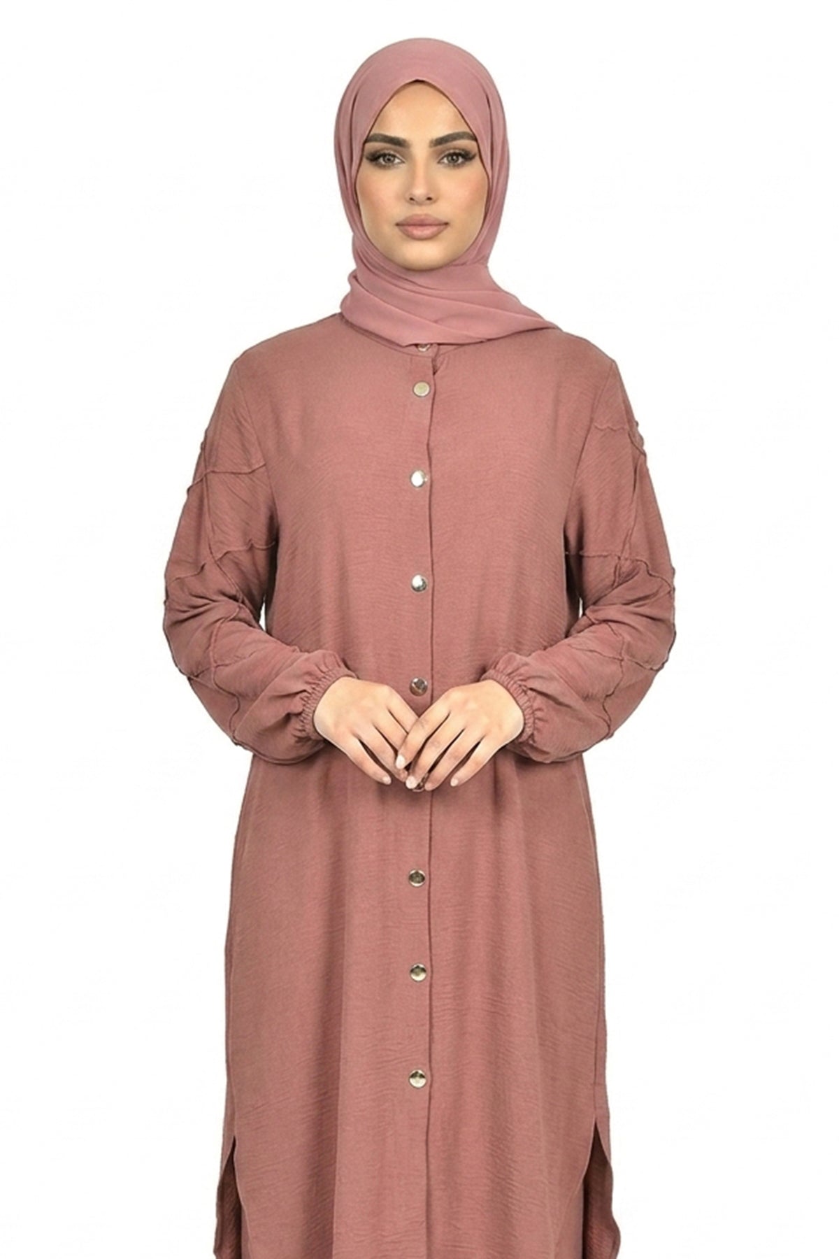 Mesa Rose Textured Modest Longline Tunic & Wide-Leg Pants Set