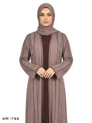 Stone Embellished 2 Piece Abaya with Belt - Plum Kitten