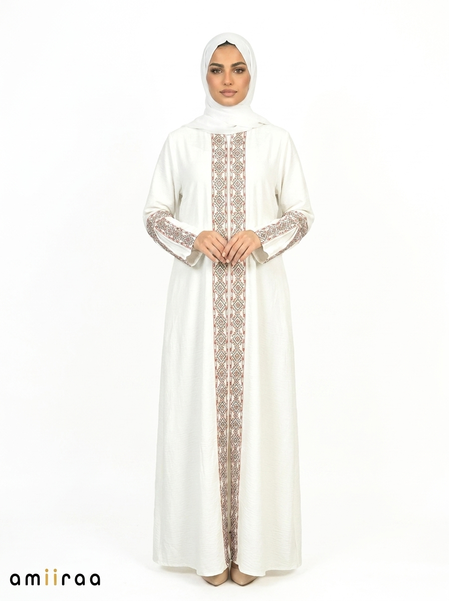 3 Piece Abaya with Embroidered Trim and Stone Detail - Lava Falls