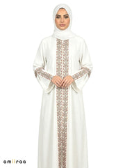 3 Piece Abaya with Embroidered Trim and Stone Detail - Lava Falls
