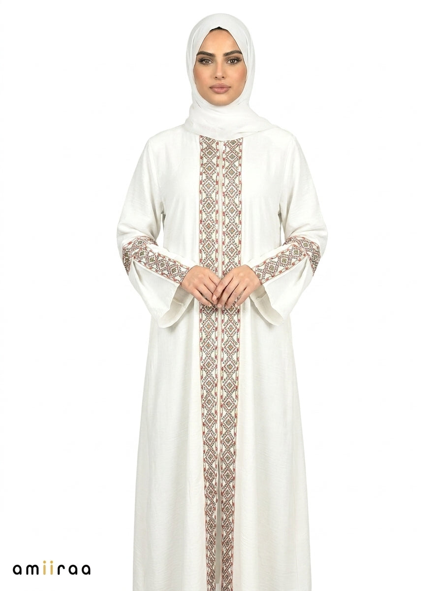 3 Piece Abaya with Embroidered Trim and Stone Detail - Lava Falls