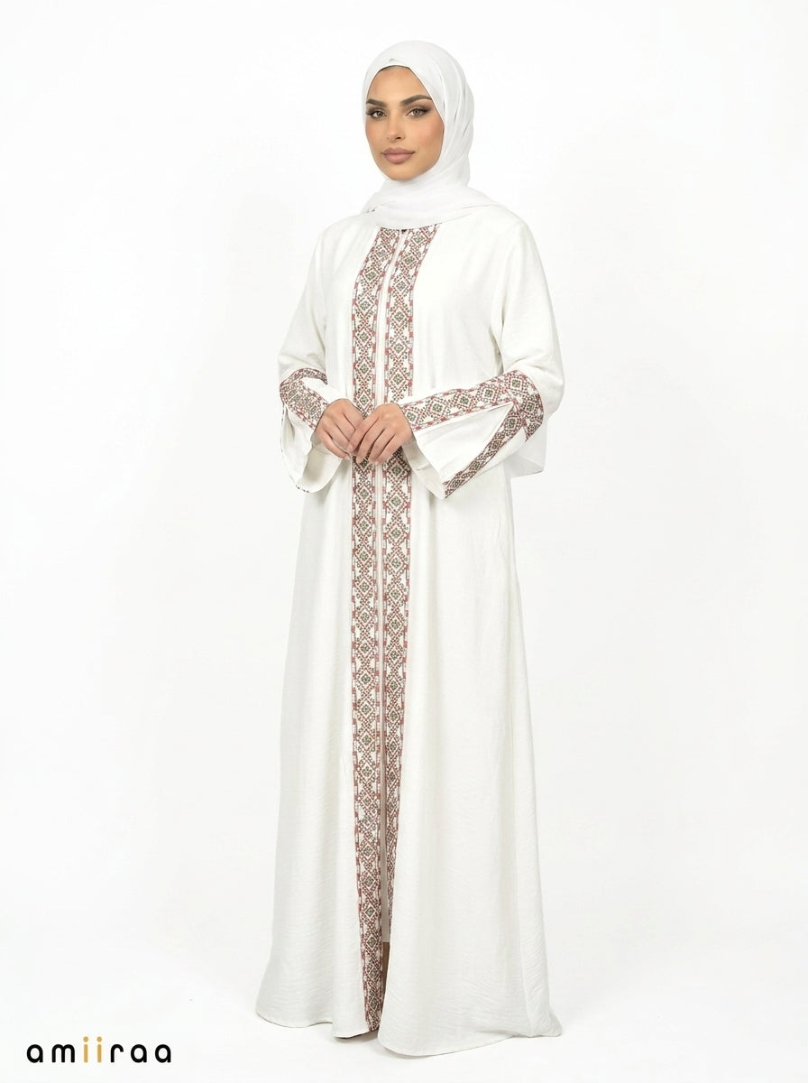 3 Piece Abaya with Embroidered Trim and Stone Detail - Lava Falls