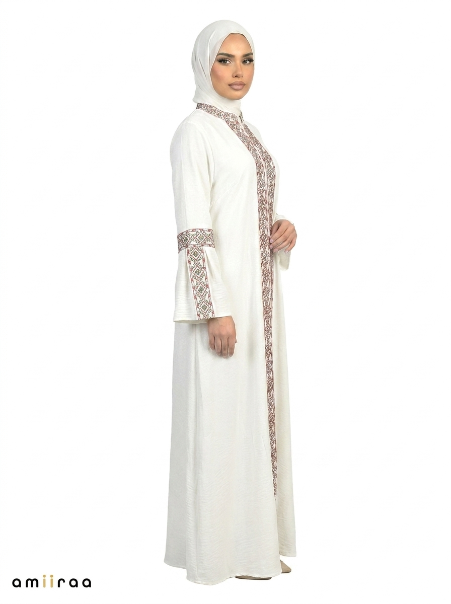 3 Piece Abaya with Embroidered Trim and Stone Detail - Lava Falls