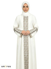 3 Piece Abaya with Embroidered Trim and Stone Detail - Bit of Blue