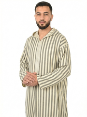 Seafoam Men’s Hooded Striped Moroccan Thobe