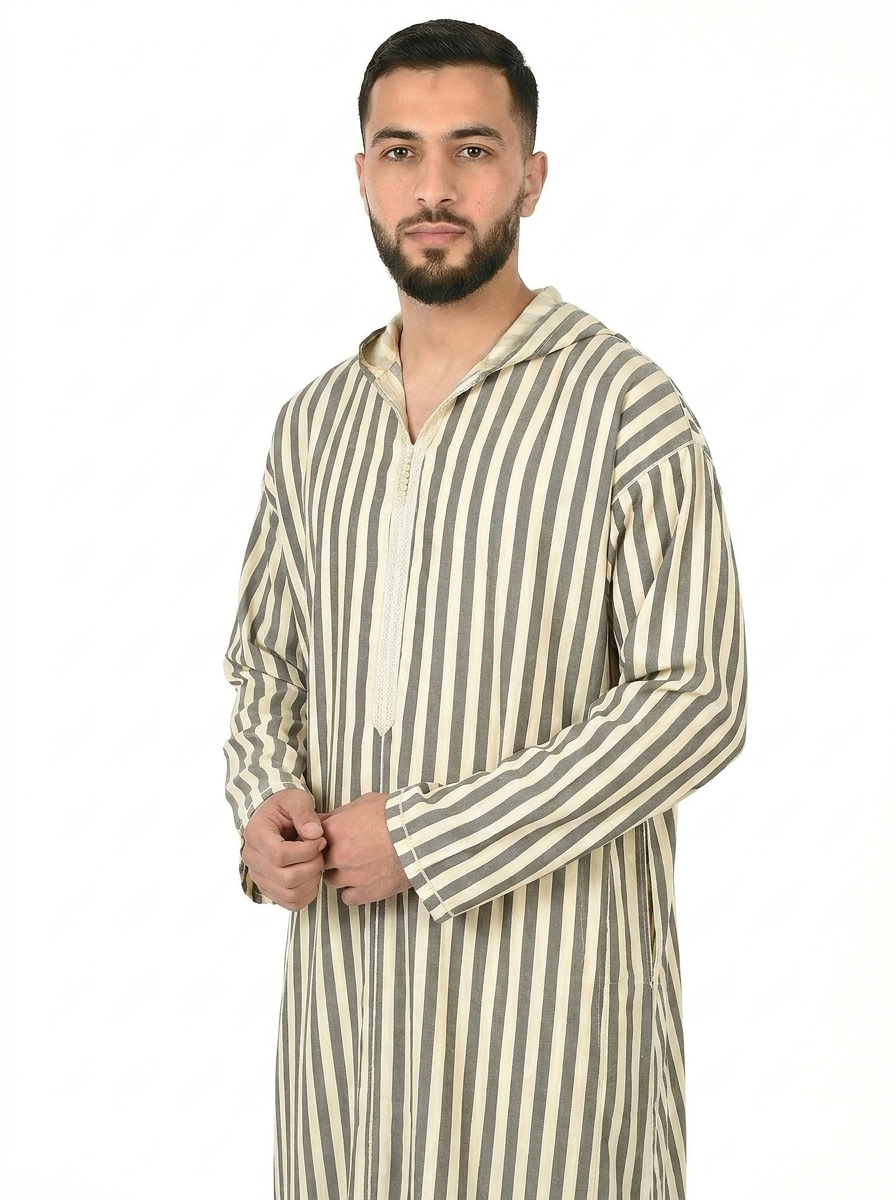 Seafoam Men’s Hooded Striped Moroccan Thobe