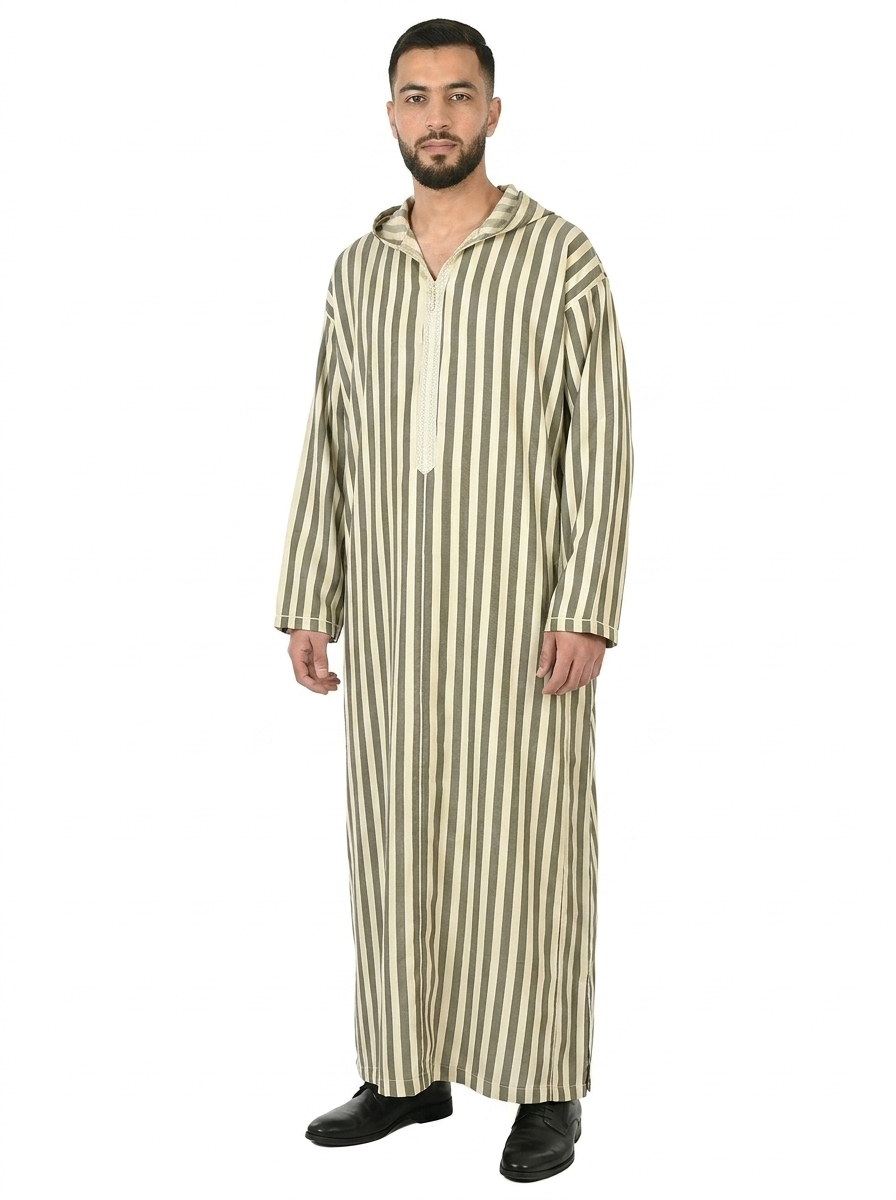 Seafoam Men’s Hooded Striped Moroccan Thobe